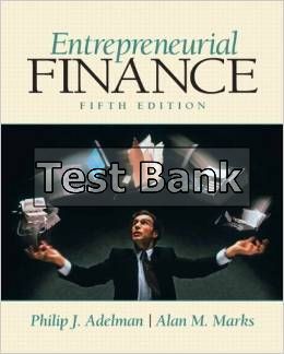 entrepreneurial finance 5th edition adelman test bank