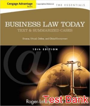 the essentials business law today standard text and summarized cases 10th edition miller test bank