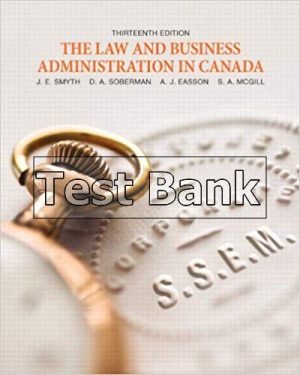 Law and Business Administration in Canada 13th Edition Smyth Test Bank